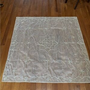 Elegant silver gray sparkle beaded Embroidered Tablecloth Christmas Xmas decor